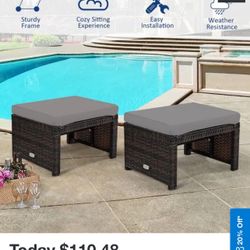 2 Pieces cushioned Patio Rattan Ottoman Foot Rest-Gray - 19.5” x 15.5 X 13 (LxWxH) New In The Box 