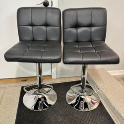 Brand New Black/Chrome Vegan Leather Pair (2) Of Bar Height Height Adjustable Bar Stools