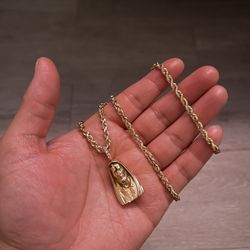 14k  4mm Diamond Cut Rope Chain And 14k Pendant 