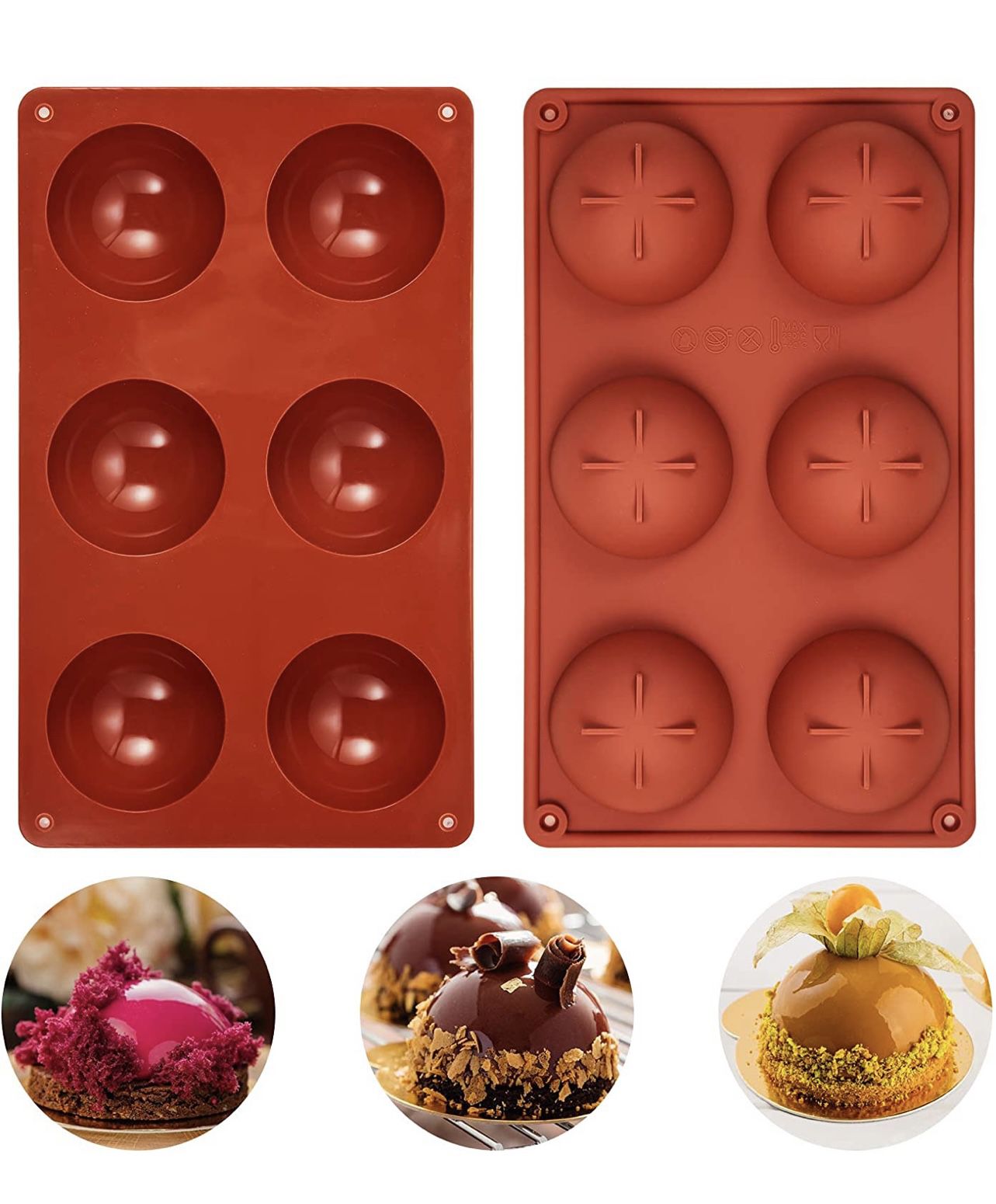 Silicone Molds with Special Bottom Design, 2.63"Sph Mold for Chocolate, Cake, Jelly, Pudding, Hand Soap, Chocolate Bomb Mold - 3pack Brown