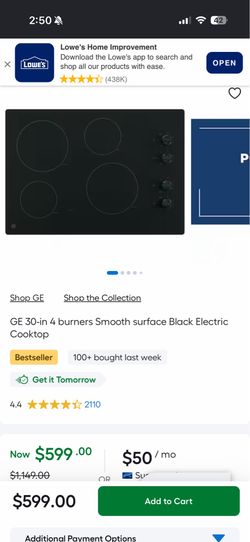 NEW GE Black Electric cooktop (Model number JP3030DWBB)