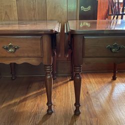 2 Vintage Kling Solid Genuine Cherry End Tables With Drop Sides