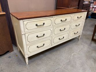 Vintage French Provincial Style 9 Drawer Dresser with Decorative Swing Pulls