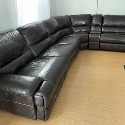 Brown Leather L Shape Sofa. 