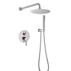 BWE 1-Handle 1-Spray Round Shower Faucet System 2.5 GPM with Valve in Nickel