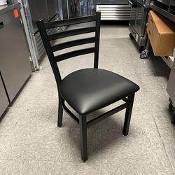 Restaurant Chair w/ Ladder Back - Black Vinyl Seat w/ Black Powder Coated Steel Frame