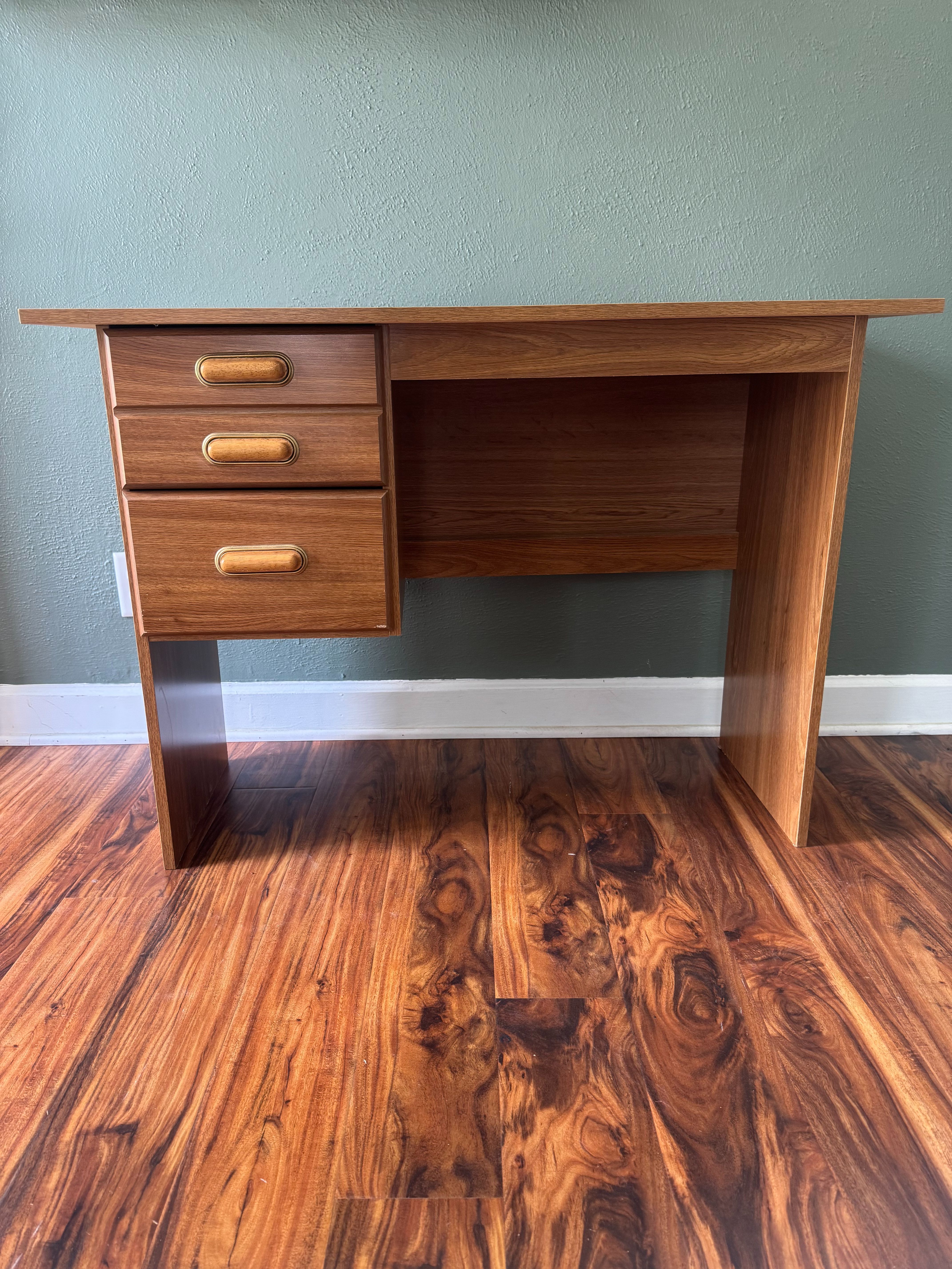 Wood Desk with 2 Drawers and Gold Detail