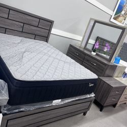 4pc Queen Bedroom Set 🩶 Grey Color 🔥 Take It Home With Only $50 Down 