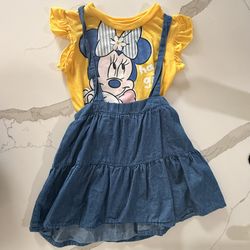 Disney  Minnie Mouse Outfit Set Girls 4T Ruffle Tee Denim Jumper dress