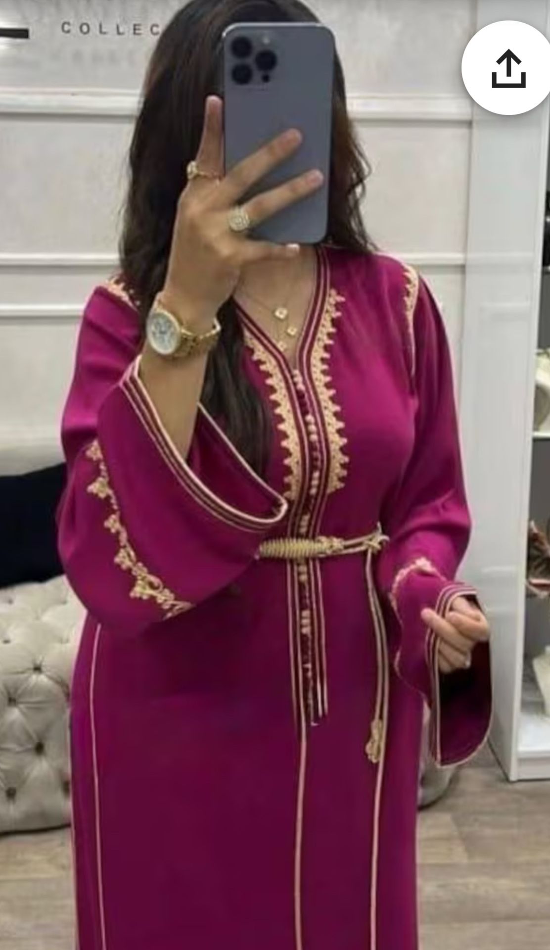 Moroccan caftan embroidered with gold and matching belt - handmade caftan