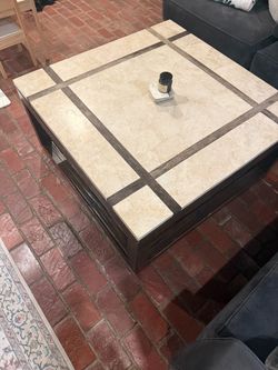 Square Coffee Table with Stone Tile Top