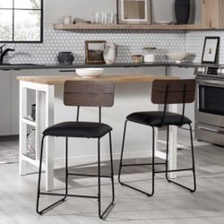 New Set of 2 Sleek Industrial Minimalist Counter Height Stools Chairs