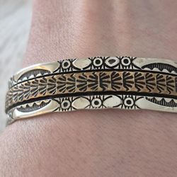 Vtg.Sterling Silver & 12kt. Gf-accent  Southwestern Design Cuff Bracelet