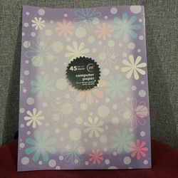 New Jot 45 Sheets Purple Flower Pattern Computer Paper-8.5”x11”