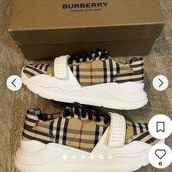 Burberry  Check, Suede and Leather Sneakers