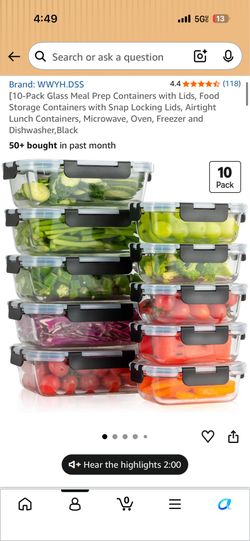 Brand New 10 Pack Glass Meal Prep Containers ( 36oz And 13oz)