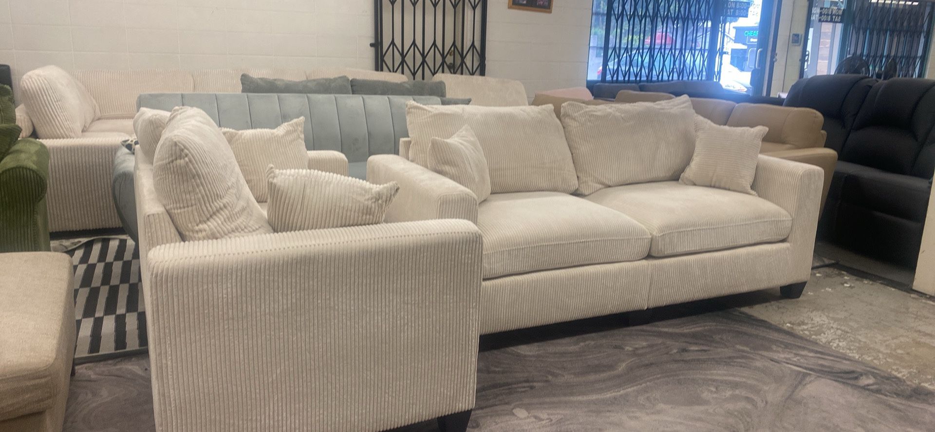 New Off White Corduroy Couch And Love  Seat Set / Free Delivery 