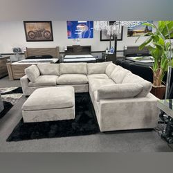 Modular Corduroy Sectional Sofa with Ottoman