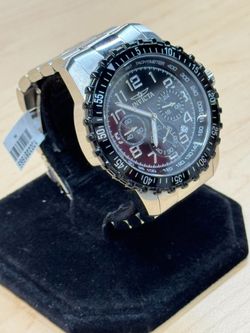 INVICTA CHRONOGRAPH BLACK DIAL STAINLESS STEEL TACHYMETER WATCH MODEL 34008 USED