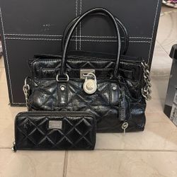 Michael Kors Quilted Patent Leather Handbag w/ Matching Wallet (authentic)