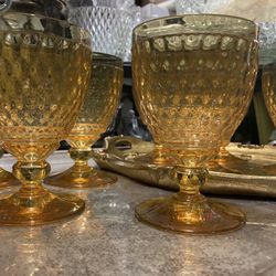 Set Of 8 Vintage Amber Crystal Goblets Villeroy & Boch