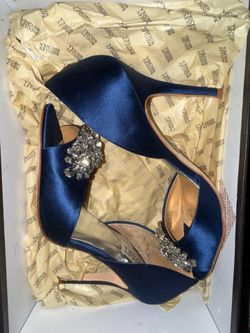 Badgley Mischka- Giana Navy Satan Heels (Sz 7.5)