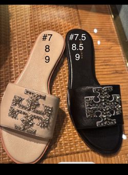 Tory Burch Crystal Logo Slide Sandals