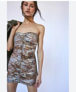 NBD Strapless Foil Ruched Mini Dress