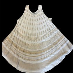 White & Gold Below The Knee Sun Dress