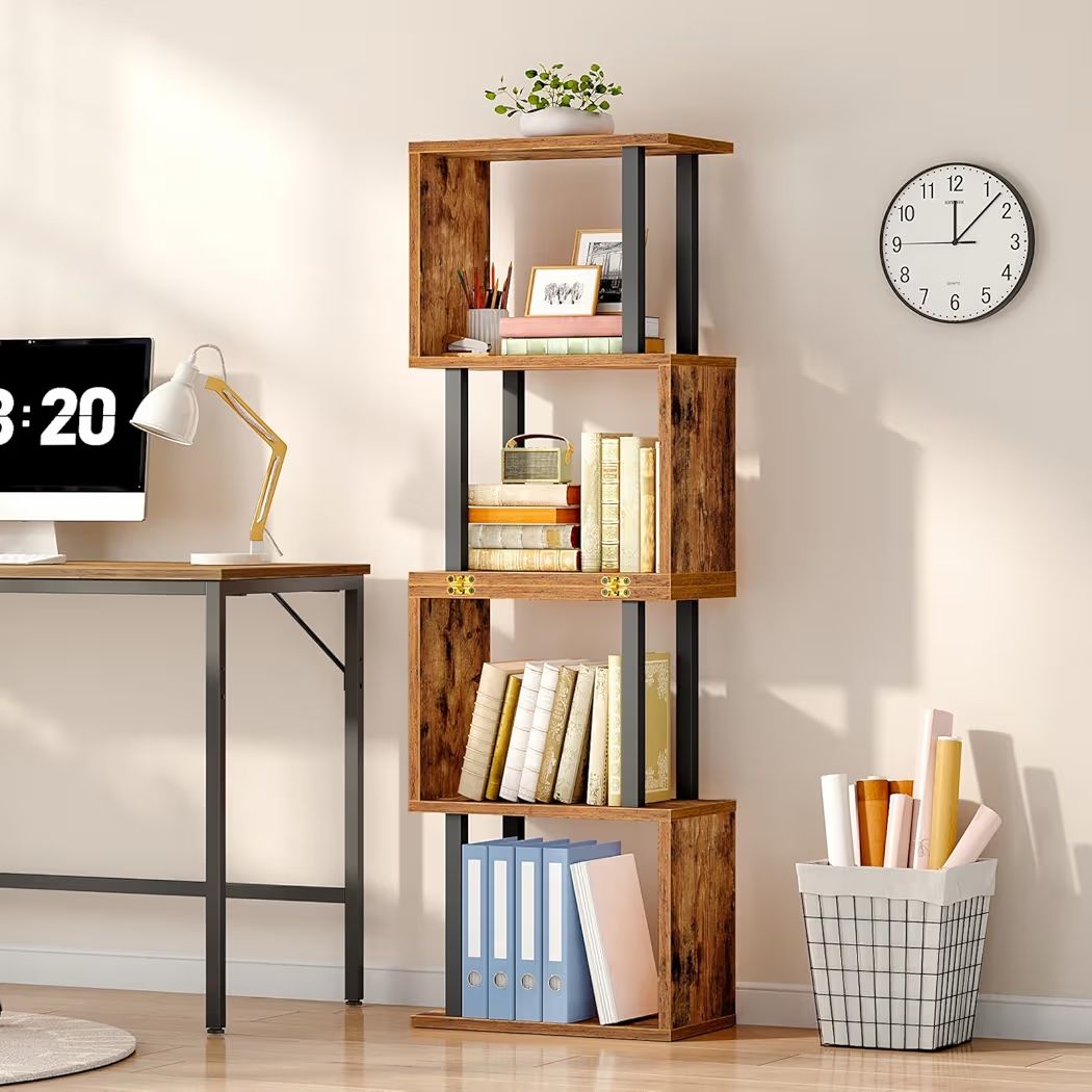 HOOBRO 4-Tier S-Shaped Geometric Bookshelf