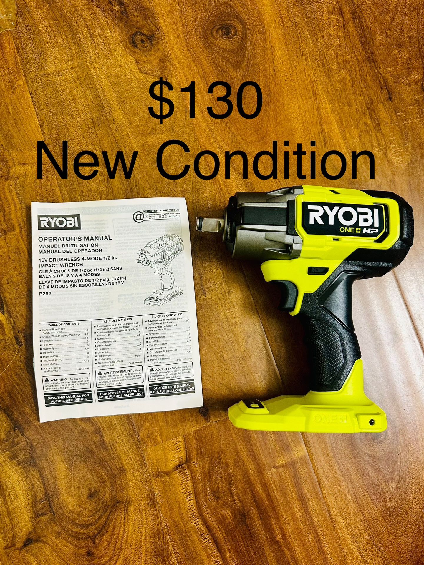RYOBI Model P262 18V ONE+ HP Brushless 4-Mode 1/2" Impact Wrench New condition