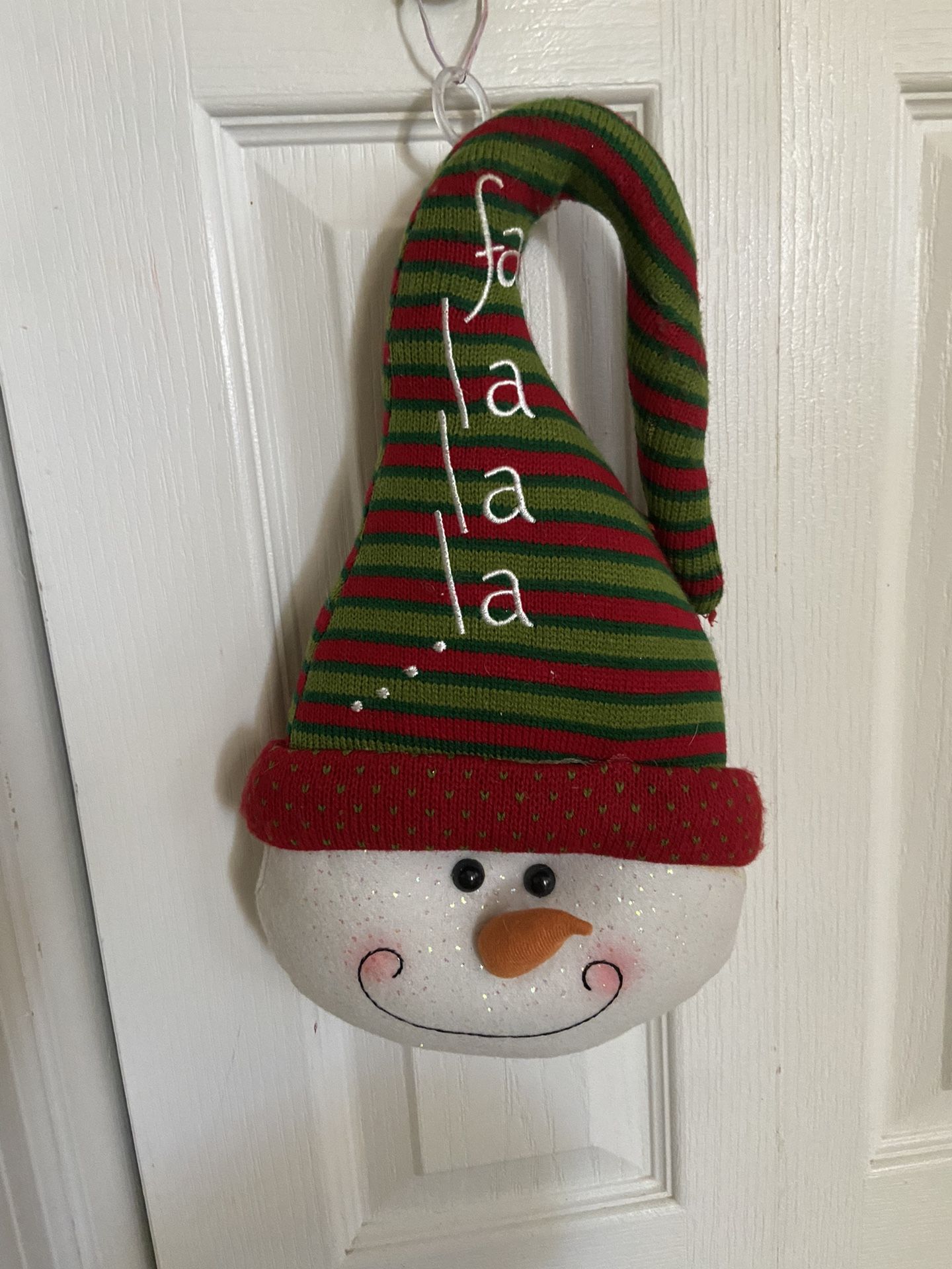 Plush Glitter Glow Snowman Fa La La La door or wall decor