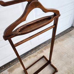Vintage Mid-Century wooden valet stand with tie bar!