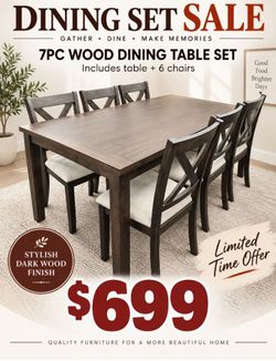 New in stock HE 5905 7pc wood dining table set special