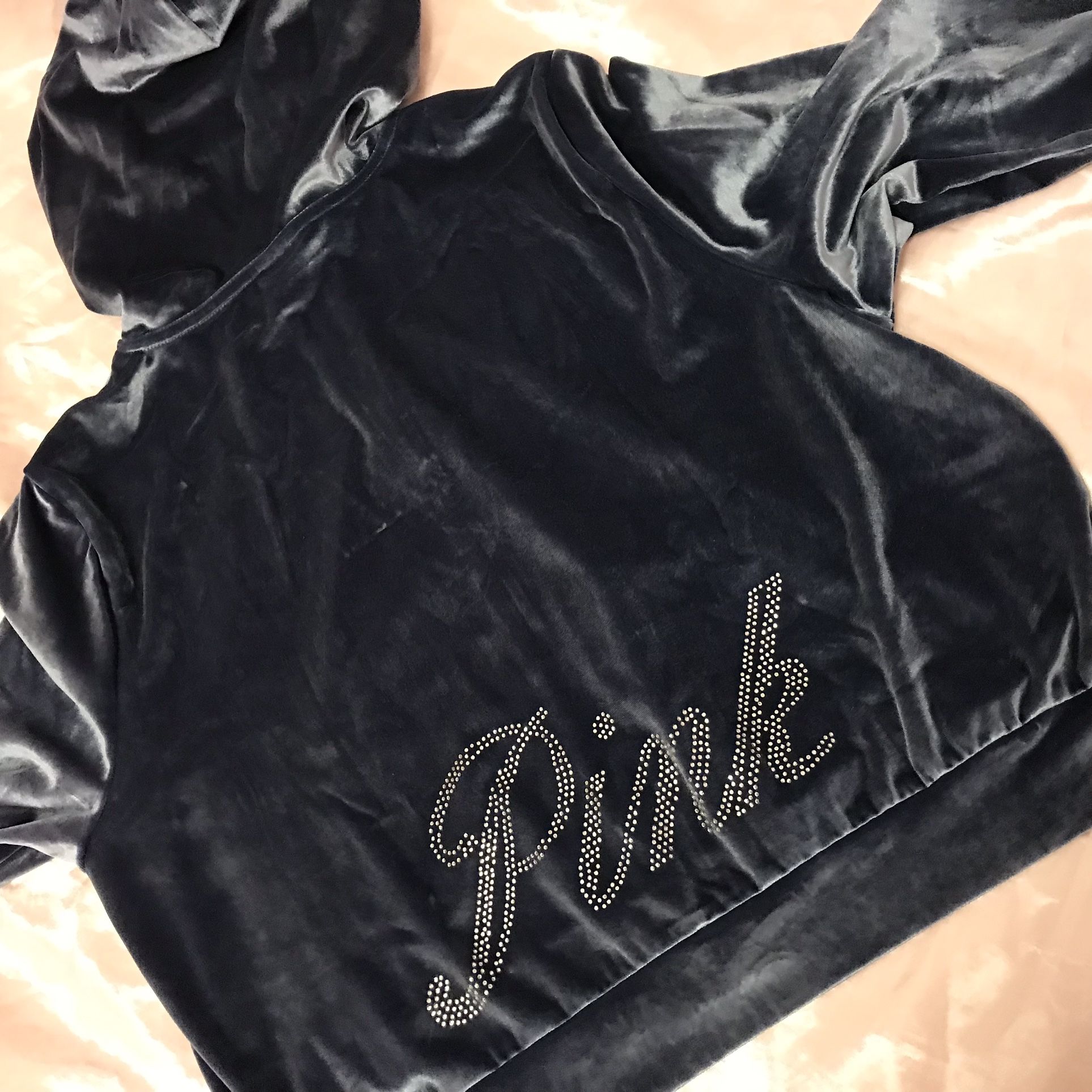 Victoria Secret PINK Velour Shine Logo Full-Zip Crop Hoodie