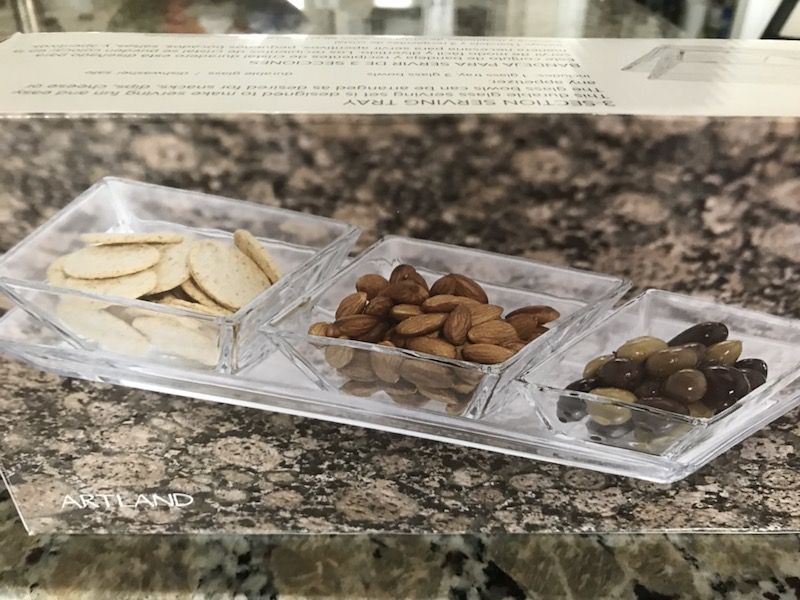 Glass serving tray with 3 bowls