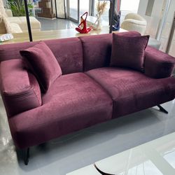 2 PIECE SOFA LOVESEAT PURPLE VELVET 