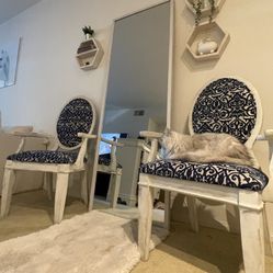 Elegant White Distressed Accent Chairs – Set of Two (Louis XV style) - Gorgeous!!