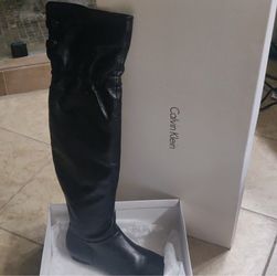 Calvin Klein Black Leather Over-the-Knee Boots