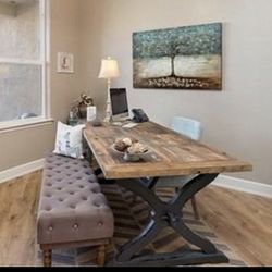 Rustic Dining Table - Gray Base Reclaimed Wood Top