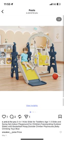 3-in-1 Kids Slide for Toddlers Age 1-3 Slide and Swing Set,Indoor Playground for Children,Freestanding Outdoor Slides with Basketball Hoop,Outside Cli