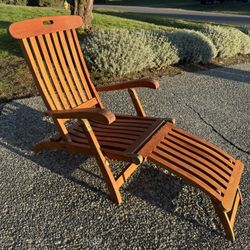 2 Refinished Outdoor Teak Steamer Lounge Chairs