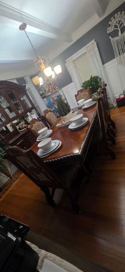 Dark Wood Dining Table, Chair Set and Kitchen Pantry Cabinet