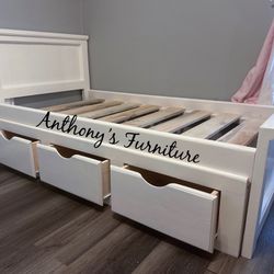 New White Twin Size Frame With Drawers 