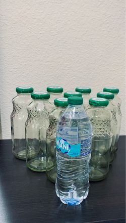 Glass Bottles with Green Lids – Set of 12