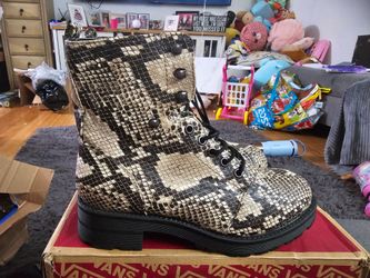 Snakeskin Print Lace-Up Combat Boot