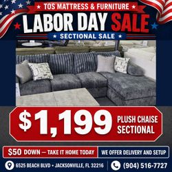 Gray Plush Chaise Sectional Sofa 🚚WE DELIVER🚚