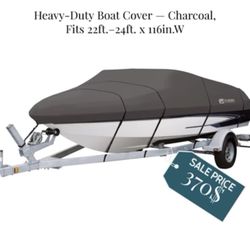Classic Accessories StormPro Heavy-Duty Boat Cover — Charcoal, Fits 22ft.–24ft. x 116in.W,