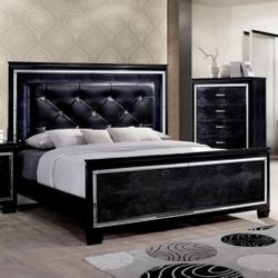 4pc Black Bedroom Furniture - Queen Bed Dresser Mirror Nightstand