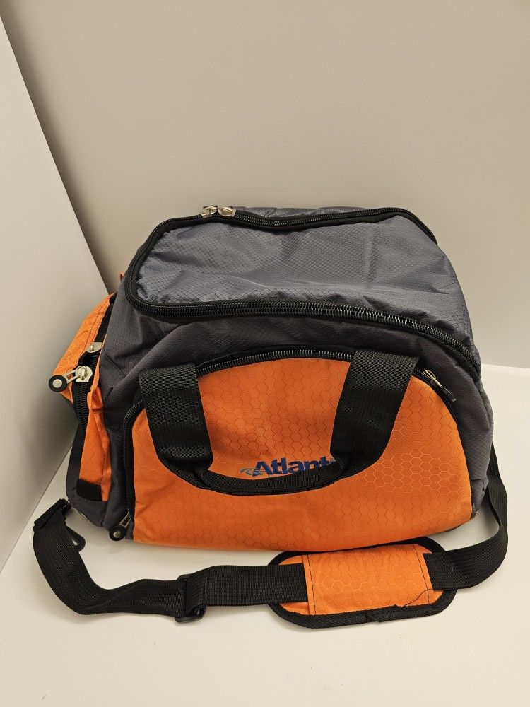 Orange And Grey Duffle Bag With Strap